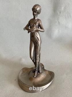 Vide poche étain argenté Art Nouveau Femme Lady jugendstil pewter sculpture WMF