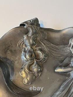 Vide poches Art Nouveau en étain a décor de femme en relief dlg WMF
