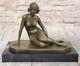 Vintage Art Nouveau Style Bronze Marbre Victorien Femme Érotique Chair Statue