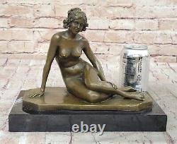 Vintage Art Nouveau Style Bronze Marbre Victorien Femme Érotique Chair Statue