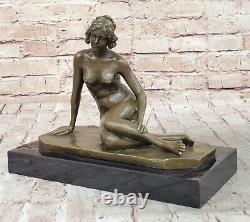 Vintage Art Nouveau Style Bronze Marbre Victorien Femme Érotique Chair Statue