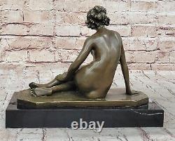 Vintage Art Nouveau Style Bronze Marbre Victorien Femme Érotique Chair Statue