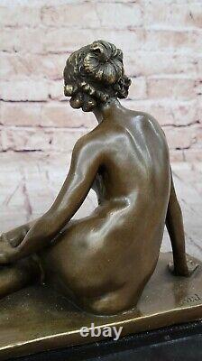 Vintage Art Nouveau Style Bronze Marbre Victorien Femme Érotique Chair Statue