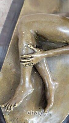 Vintage Art Nouveau Style Bronze Marbre Victorien Femme Érotique Chair Statue