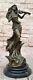 Vintage Bronze Femme Avec Violon Sculpture Signée Art Nouveau Collection Solde