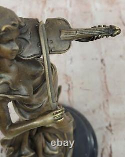 Vintage Bronze Femme Avec Violon Sculpture Signée Art Nouveau Collection Solde