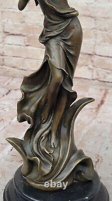 Vintage Bronze Femme Avec Violon Sculpture Signée Art Nouveau Collection Solde