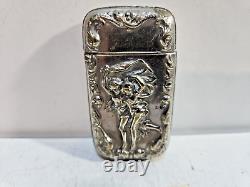 Vintage Silverplate Art Nouveau Dancing Chair Femme Match Étui Sûr Vesta Nymph