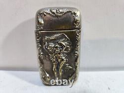 Vintage Silverplate Art Nouveau Dancing Chair Femme Match Étui Sûr Vesta Nymph