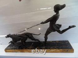 Vintage Statue art nouveau Femme aux levriers greyhounds and girl by Geo Maxim