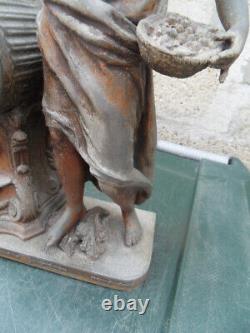 Vintage Statue pendule horloge art nouveau femme cueillette des cerises et ange