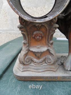 Vintage Statue pendule horloge art nouveau femme cueillette des cerises et ange