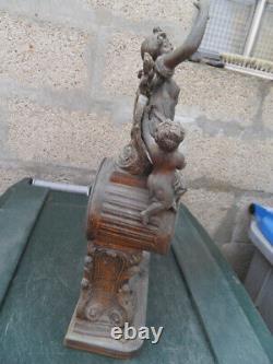 Vintage Statue pendule horloge art nouveau femme cueillette des cerises et ange