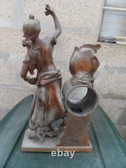 Vintage Statue pendule horloge art nouveau femme cueillette des cerises et ange