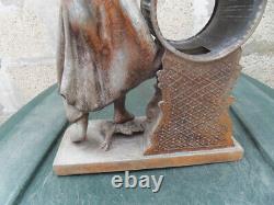 Vintage Statue pendule horloge art nouveau femme cueillette des cerises et ange