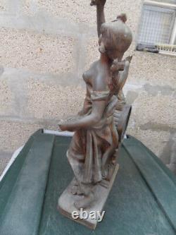 Vintage Statue pendule horloge art nouveau femme cueillette des cerises et ange