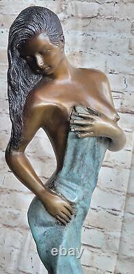 Vintage Style Art Nouveau Bronze & Marbre Victorien Femme Érotique Semi Statue