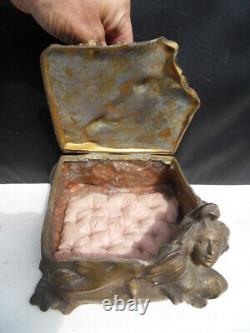 Vintage jewelry box ancienne boite a bijoux art nouveau buste de femme