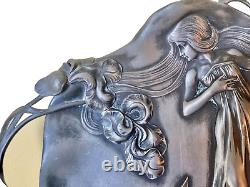 WMF plat en métal argenté à décor de femme fleur ART NOUVEAU ÉPOQUE 1900