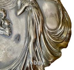 WMF plat en métal argenté à décor de femme fleur ART NOUVEAU ÉPOQUE 1900