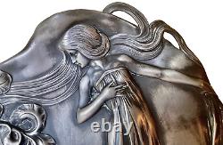 WMF plat en métal argenté à décor de femme fleur ART NOUVEAU ÉPOQUE 1900