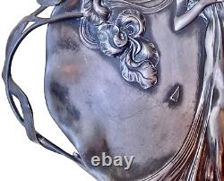 WMF plat en métal argenté à décor de femme fleur ART NOUVEAU ÉPOQUE 1900