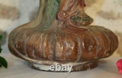 XXe Grand Vase 51cm Art Nouveau Jugendstil Plâtre Peint Polychrome Femme Nymphe