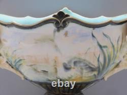 -superbe Coupe /pied Barbotine Art Nouveau Anses 2 Femmes Ailees A Restaurer D