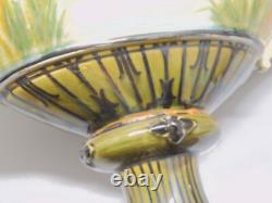 -superbe Coupe /pied Barbotine Art Nouveau Anses 2 Femmes Ailees A Restaurer D